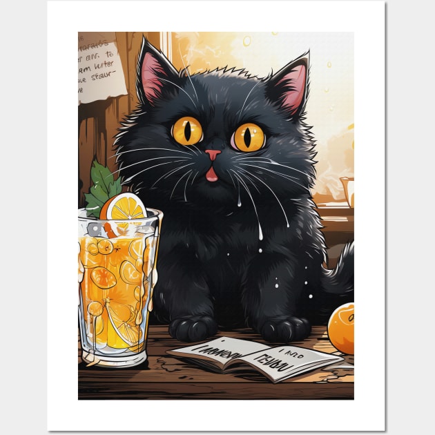Funny Shocked Black Cat Wall Art by Nenok